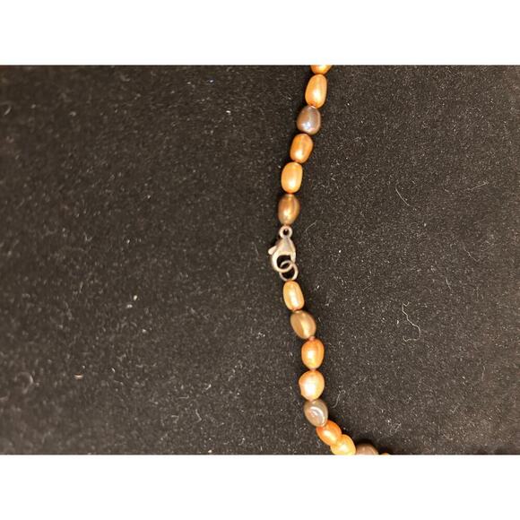 Long Brown Genuine Pearl Necklace Beaded Knotted Chocolate Golden 36 Inch - Picture 3 of 3